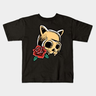 Skull Kitty Cat Tattoo Graphic Kids T-Shirt